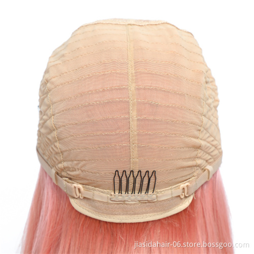 Top quality Ombre Color Rose Pink Short Bob Wigs Full Brazilian Cuticle Aligned Human Hair Wig with Bang